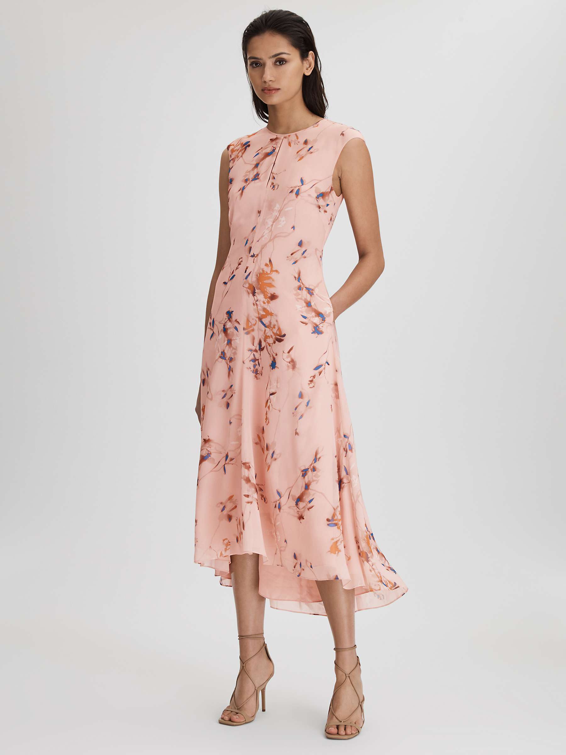 Buy Reiss Becci Floral Chiffon Midi Dress, Blush Online at johnlewis.com