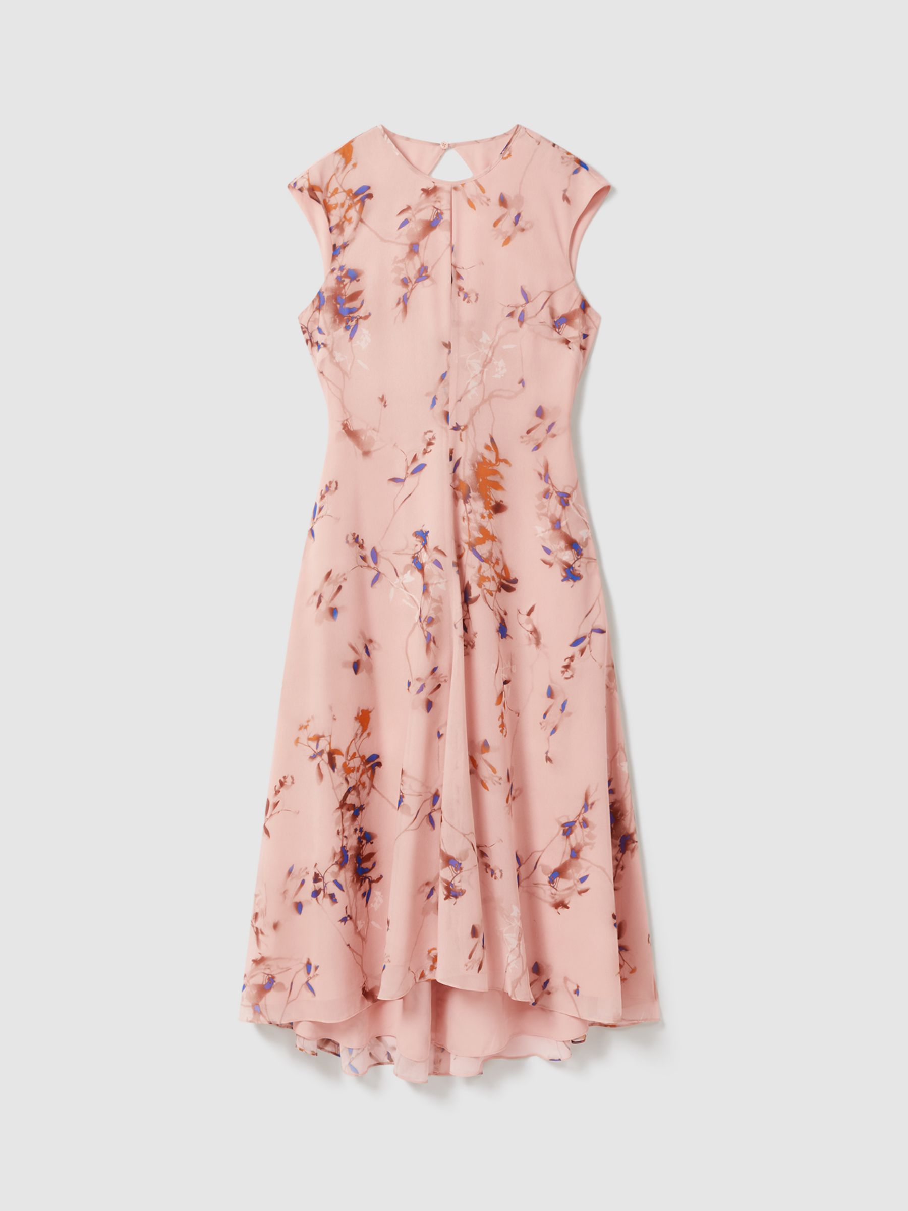 Reiss Becci Floral Chiffon Midi Dress, Blush, 14