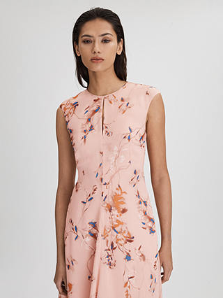 Reiss Becci Floral Chiffon Midi Dress, Blush