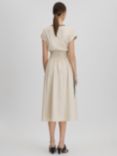 Reiss Lena Ruched Waist Contrast Trim Cotton Midi Dress, Neutral/Black