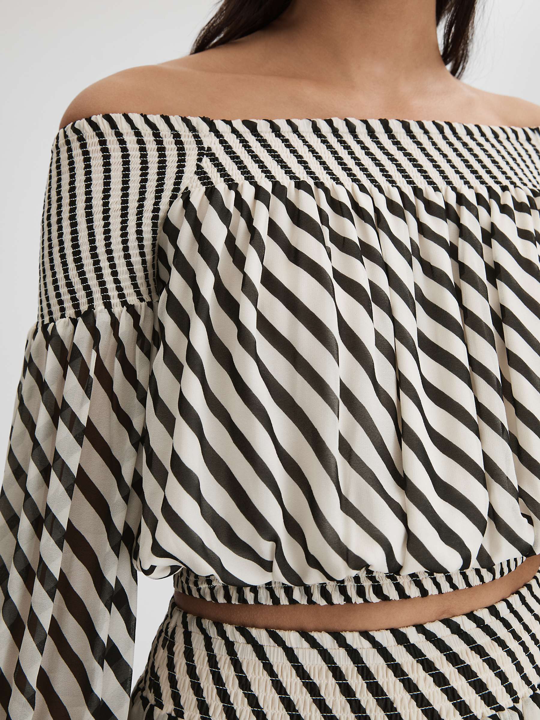 Buy Reiss Lea Diagonal Stripe Bardot Top, Black/Cream Online at johnlewis.com
