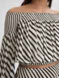 Reiss Lea Diagonal Stripe Bardot Top, Black/Cream