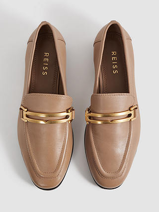 Reiss Angela Metal Trim Leather Loafers, Nude
