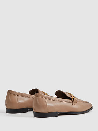 Reiss Angela Metal Trim Leather Loafers, Nude