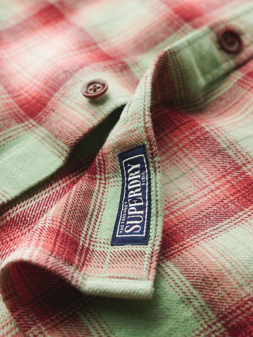 Superdry Organic Cotton Vintage Check Overshirt, Labrea Ombre Green, XXXL
