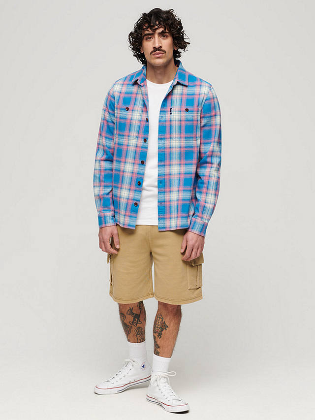 Superdry Organic Cotton Vintage Check Overshirt, Labrea Ombre Blue