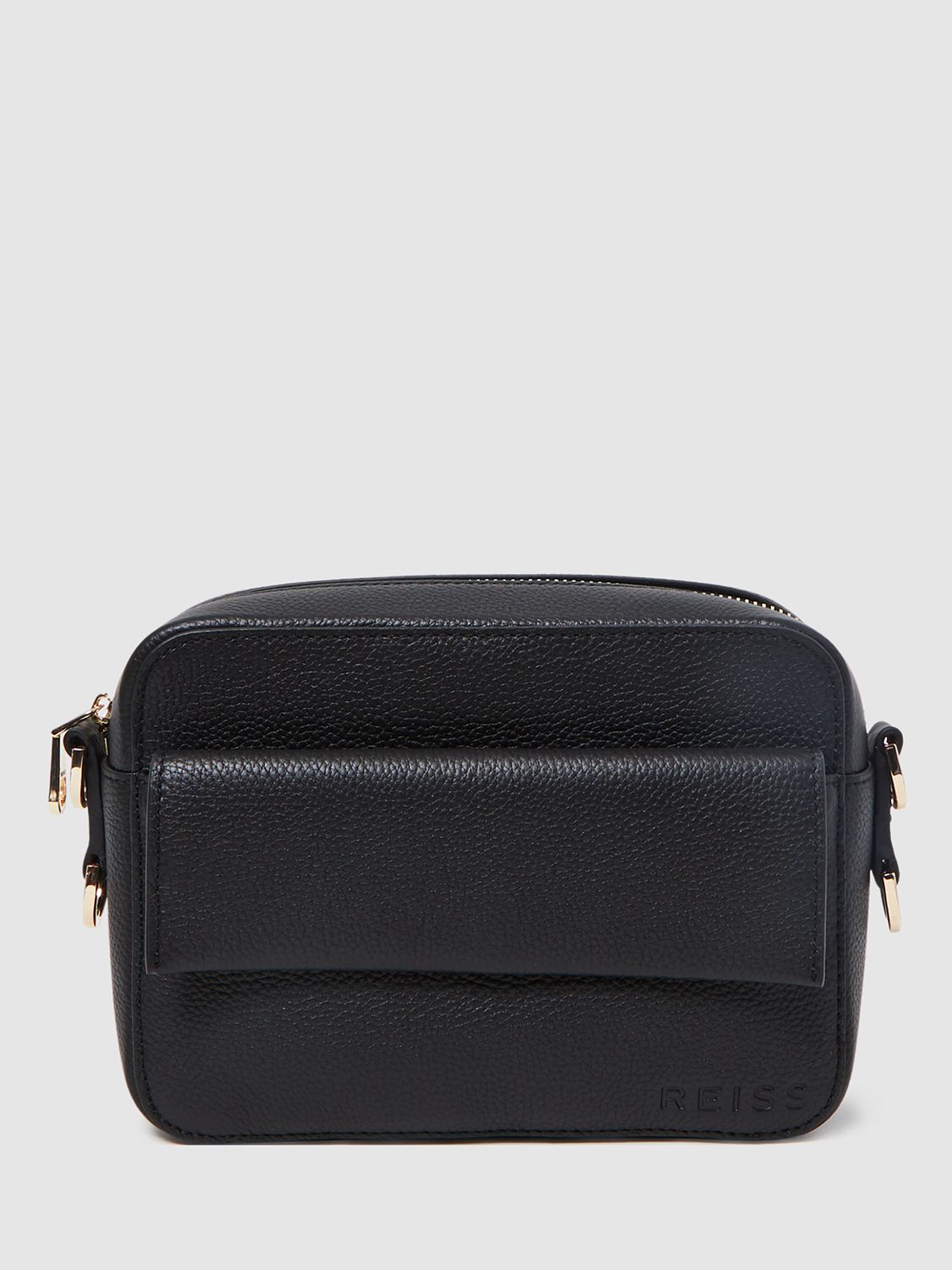 Reiss Clea Leather Cross Body Camera Bag, Black at John Lewis & Partners