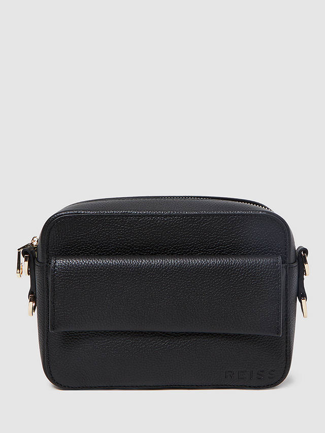 Reiss Clea Leather Cross Body Camera Bag, Black