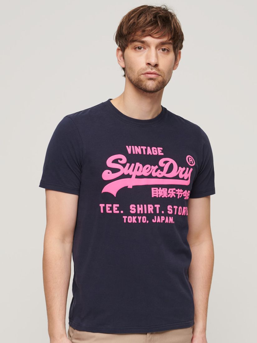 Superdry Vintage Logo Neon T-Shirt, French Navy, S