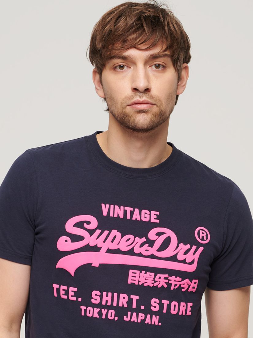 Superdry Vintage Logo Neon T-Shirt, French Navy, S