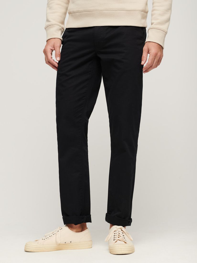 Superdry Slim Tapered Stretch Chinos, Black at John Lewis & Partners