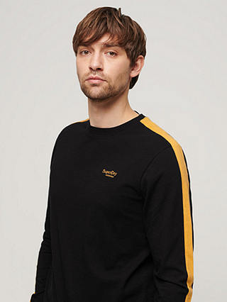 Superdry Essential Logo Retro Stripe Long Sleeve T-Shirt, Black/Track Gold
