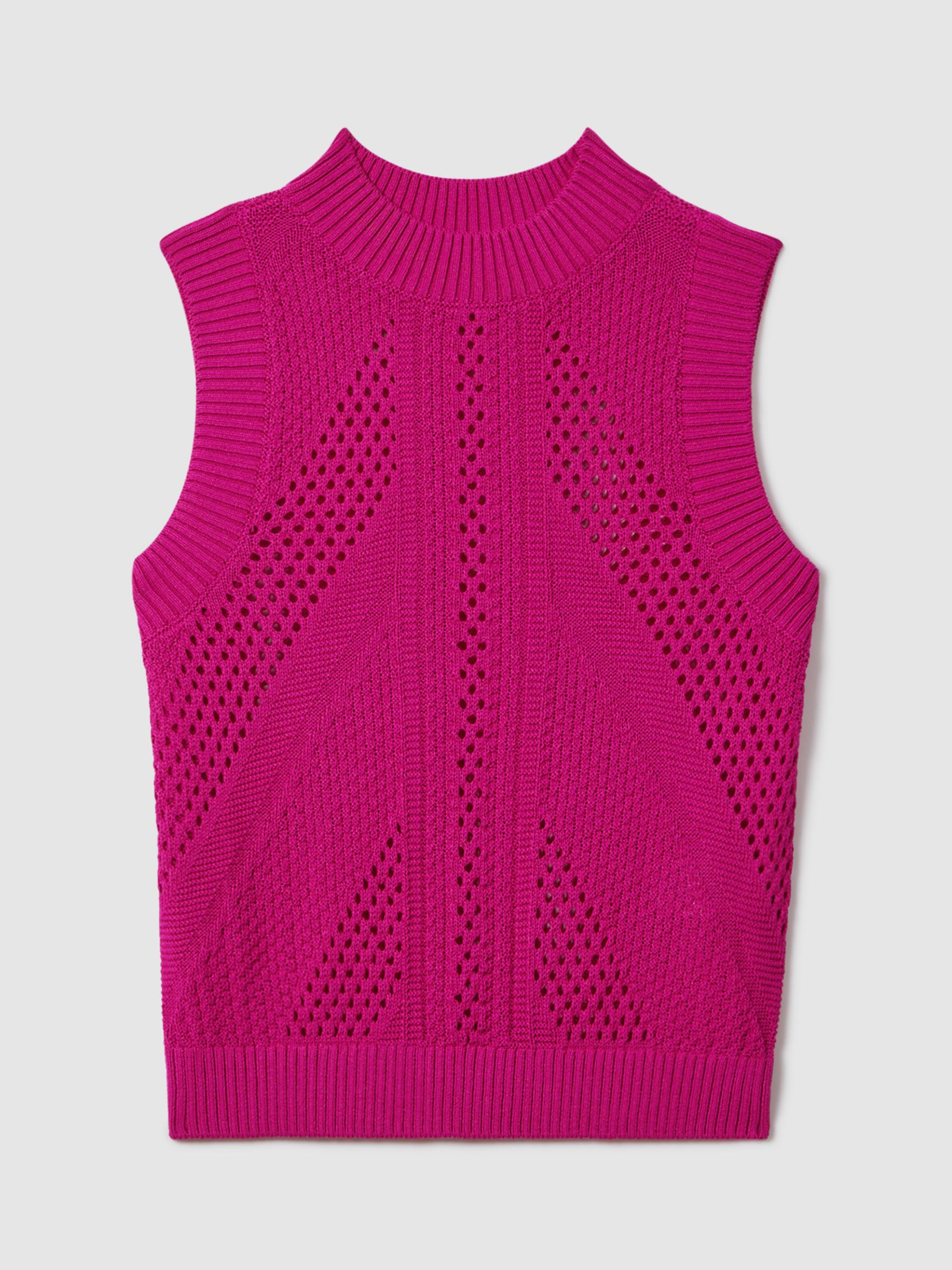 FLORERE Crochet Trim Knitted Tank Top, Bright Pink, 8