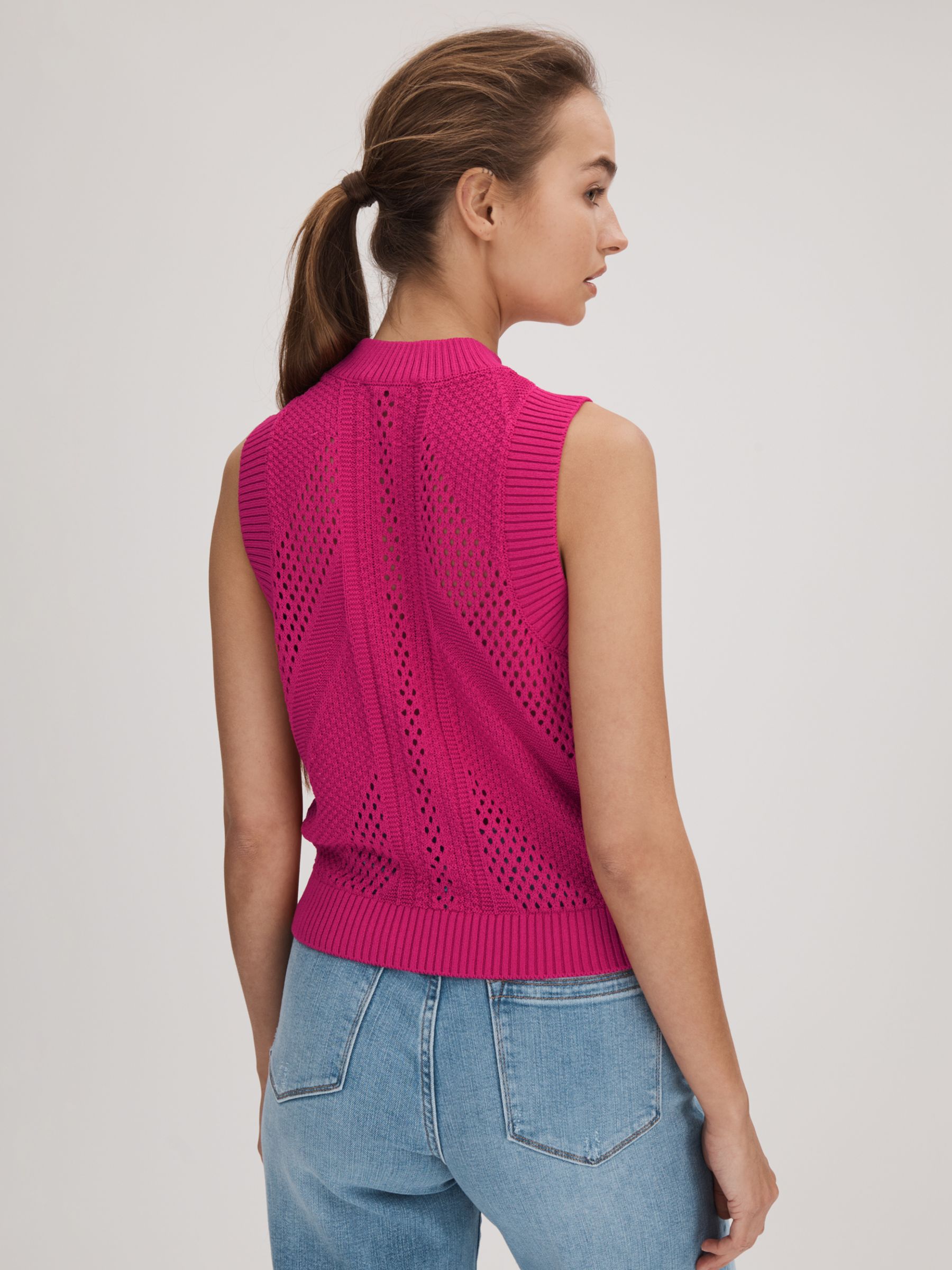 FLORERE Crochet Trim Knitted Tank Top, Bright Pink, 8