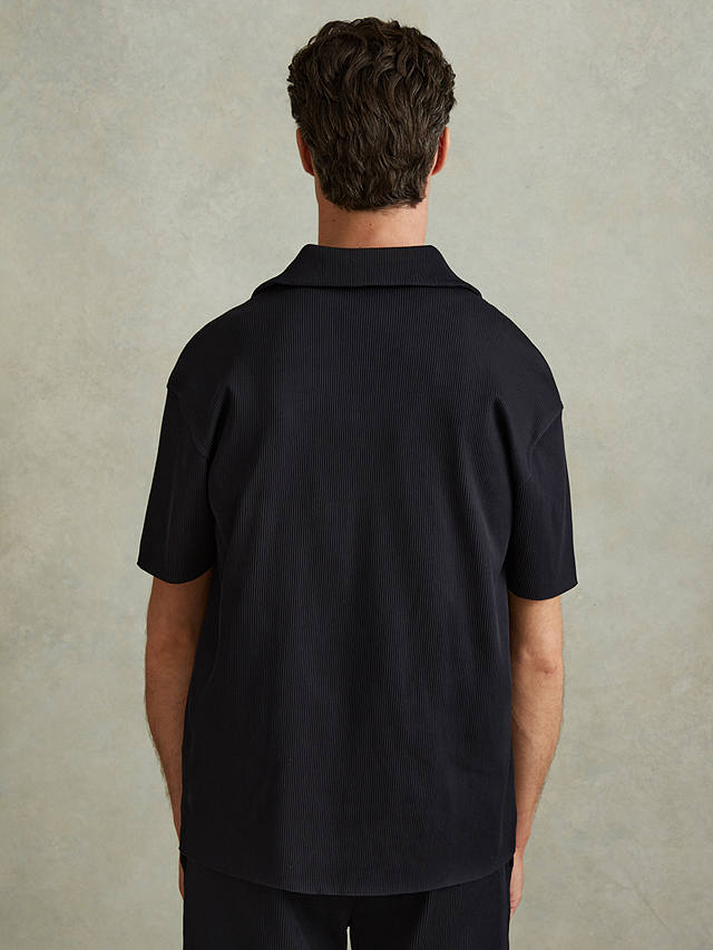 Reiss Chase Rib Textured Short Sleeve Shirt, Navy