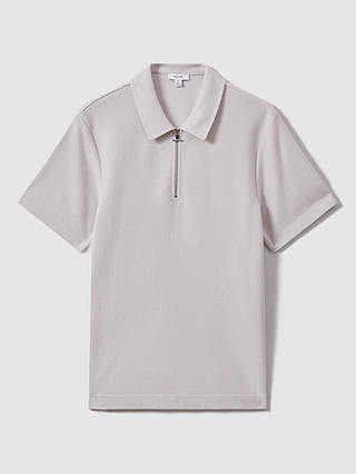 Reiss Felix Textured Half Zip Polo Shirt, Silver