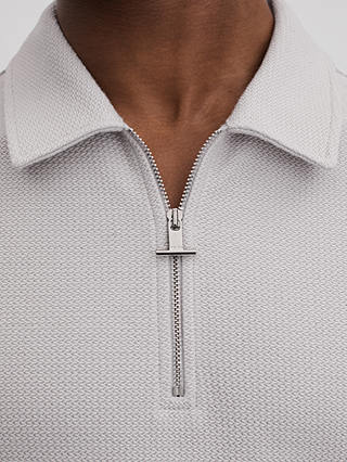 Reiss Felix Textured Half Zip Polo Shirt, Silver