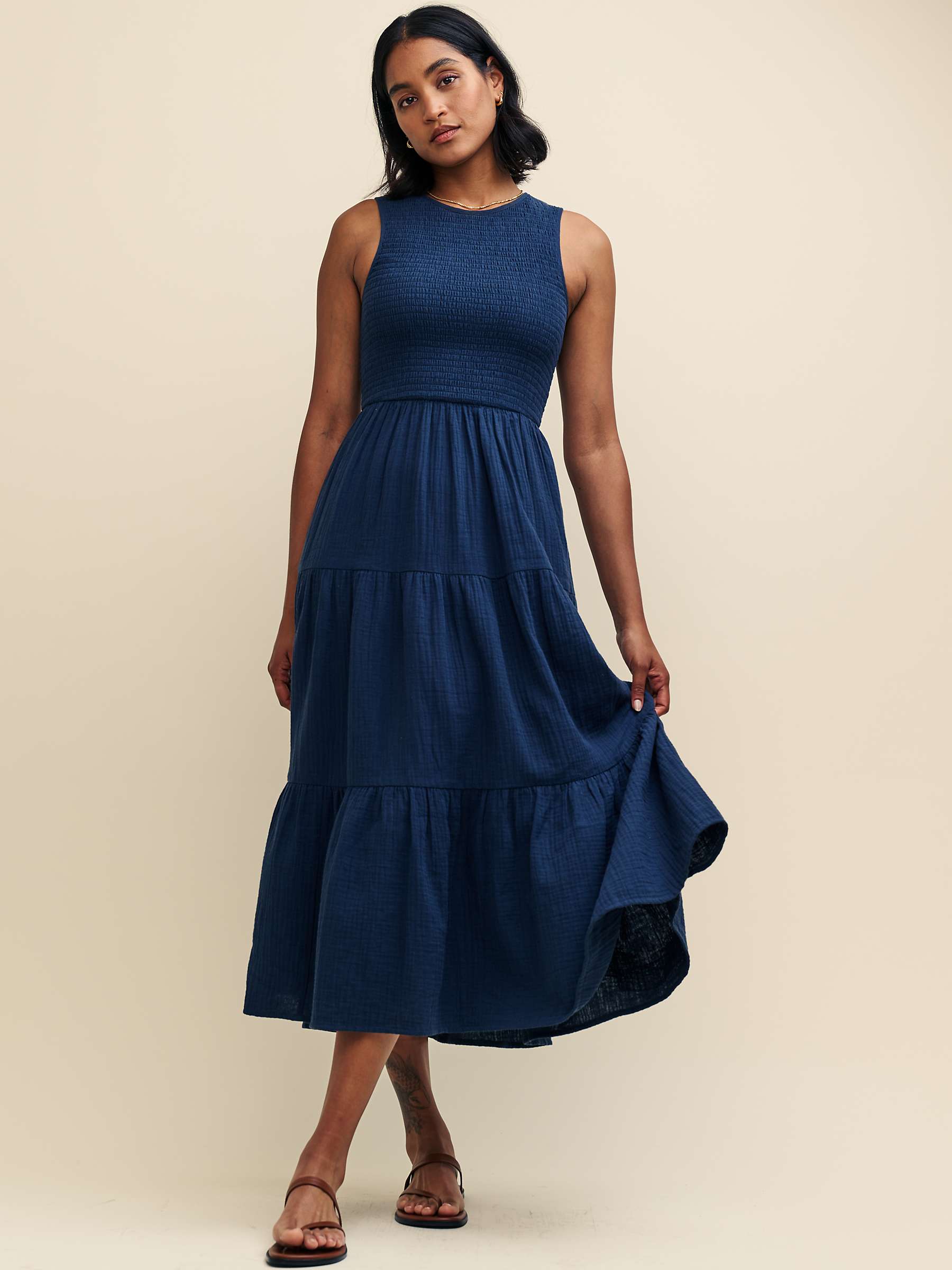 Buy Nobody's Child Charlie Shirred Bodice Midaxi Dress, Navy Online at johnlewis.com