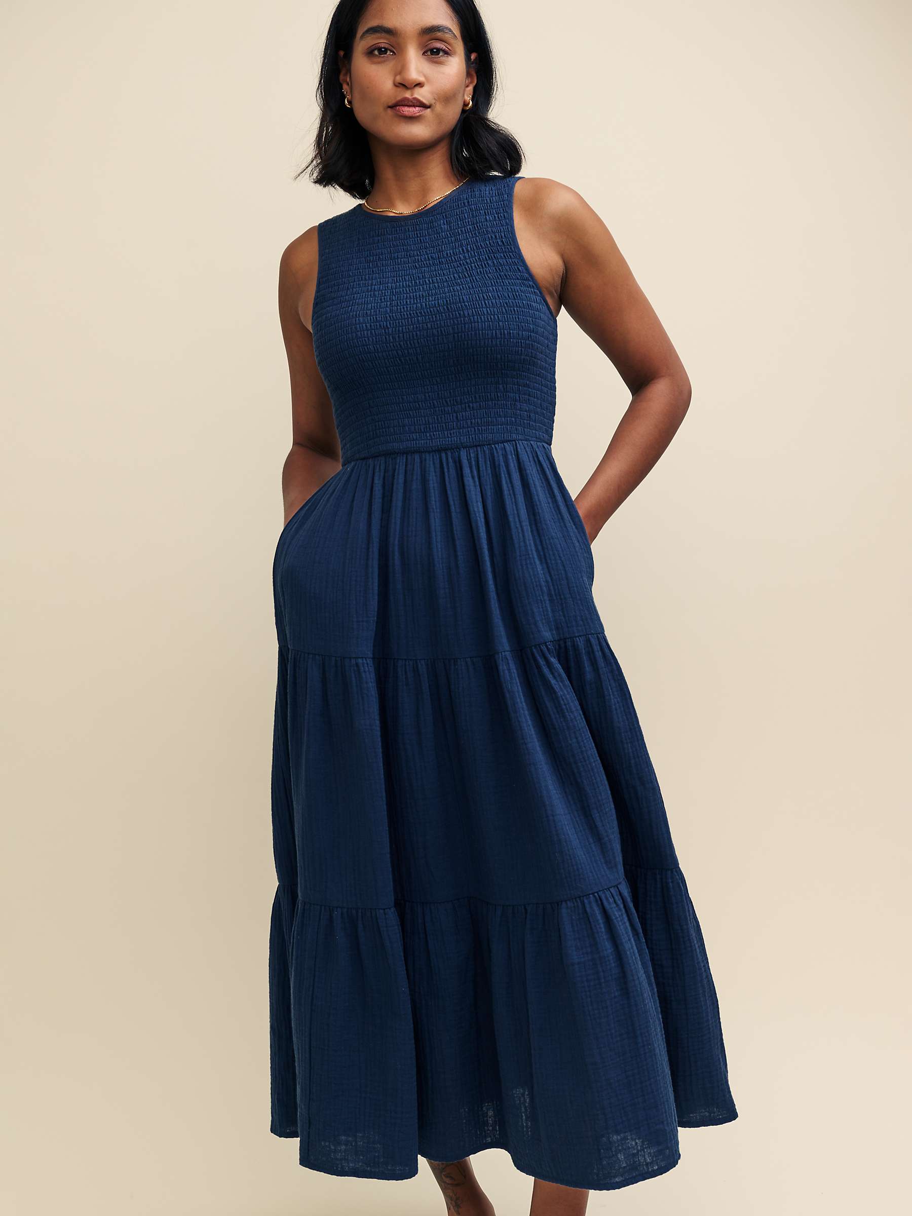 Buy Nobody's Child Charlie Shirred Bodice Midaxi Dress, Navy Online at johnlewis.com