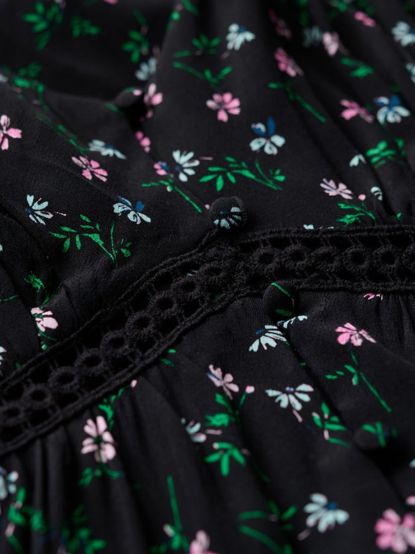 Superdry Lace Trim V-Neck Cami Dress, Black/Multi, 12