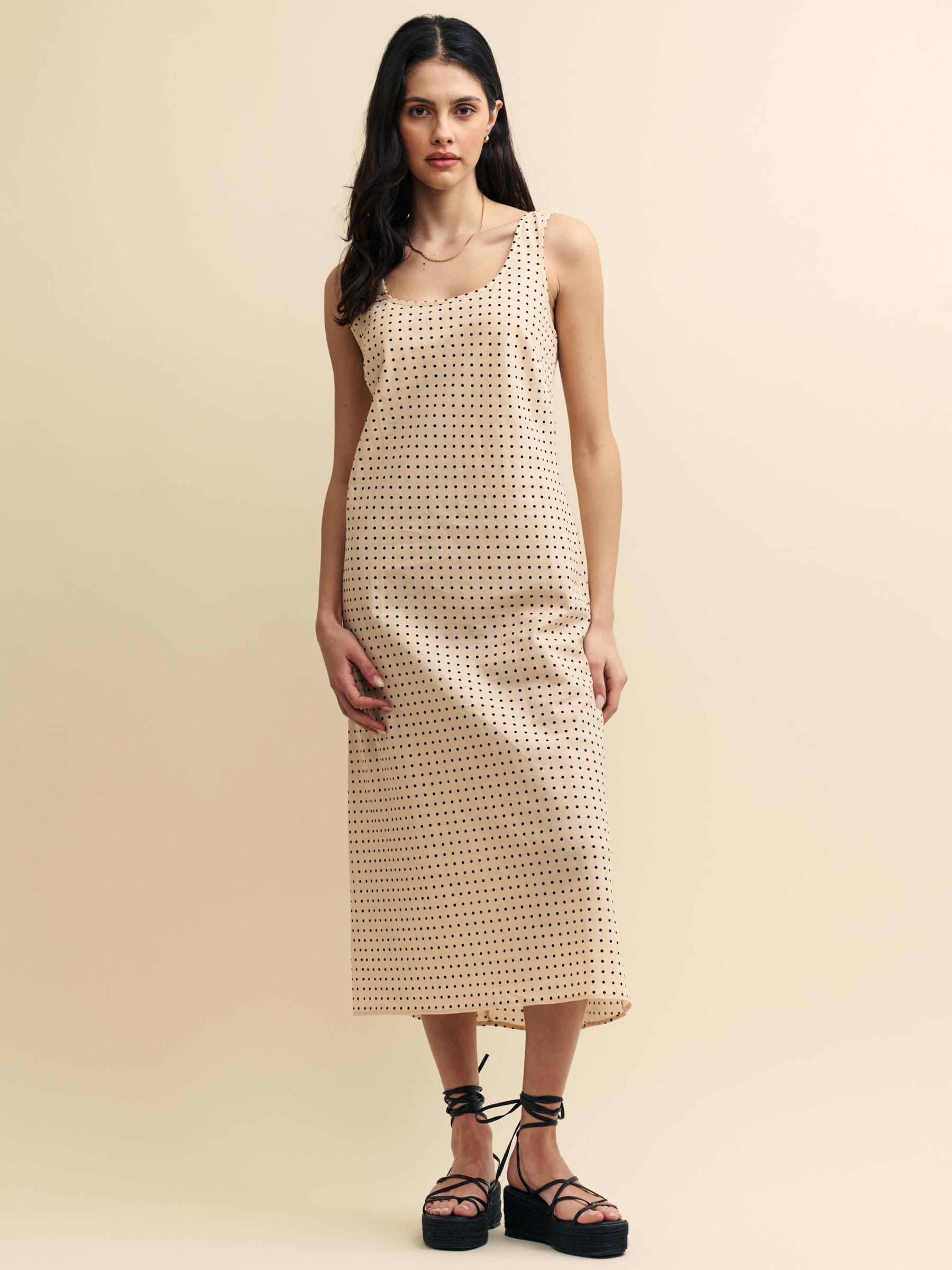 Nobody's Child Monika Spot Print Linen Blend Midaxi Dress, Cream/Multi, 8