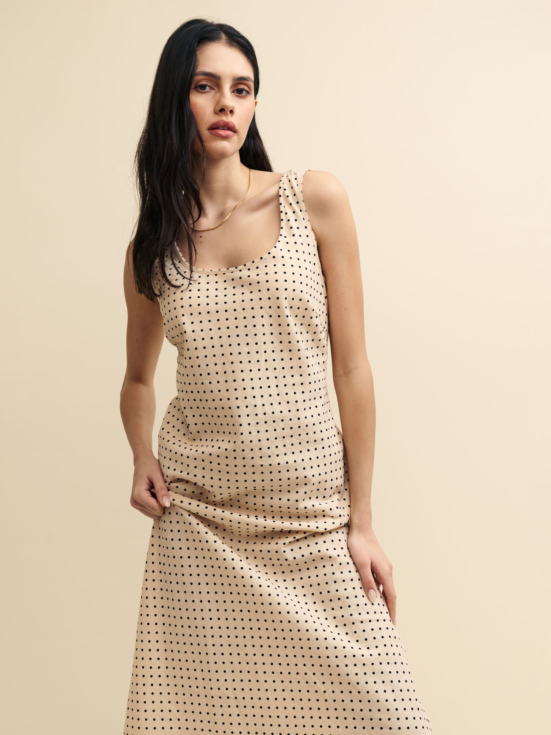 Buy Nobody's Child Monika Spot Print Linen Blend Midaxi Dress, Cream/Multi Online at johnlewis.com