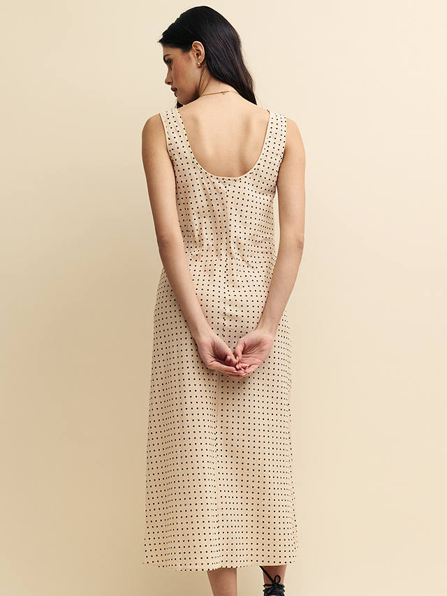 Nobody's Child Monika Spot Print Linen Blend Midaxi Dress, Cream/Multi