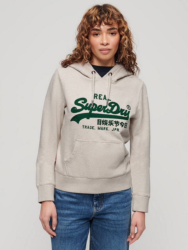 Superdry Embroidered Vintage Logo Graphic Hoodie, Oat Cream Marl/Multi