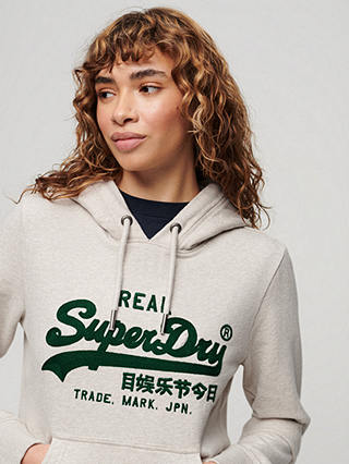 Superdry Embroidered Vintage Logo Graphic Hoodie, Oat Cream Marl/Multi