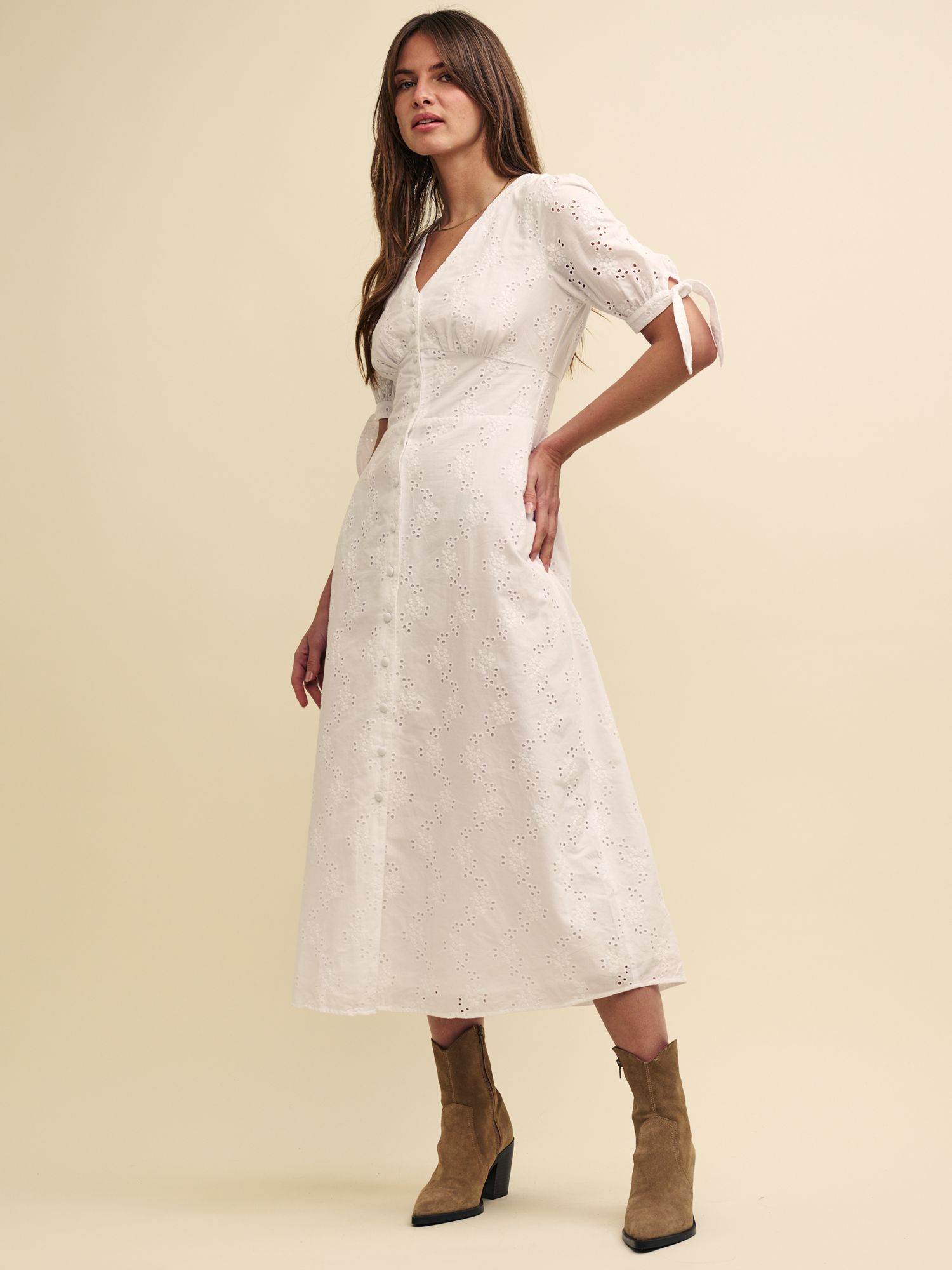 Buy Nobody's Child Alexis Organic Cotton Midi Dress, White Online at johnlewis.com