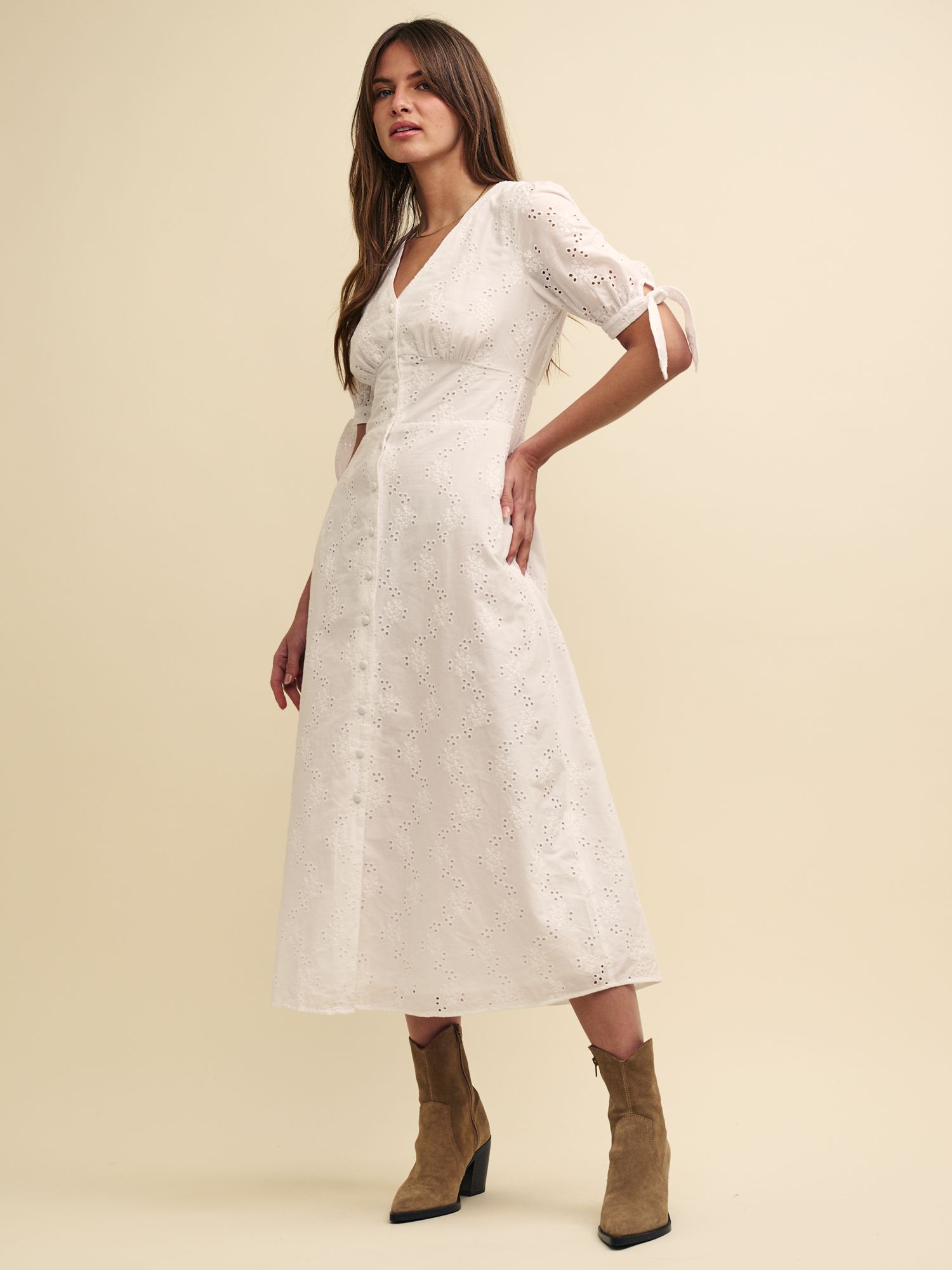 Nobody's Child Alexis Organic Cotton Midi Dress, White, 6