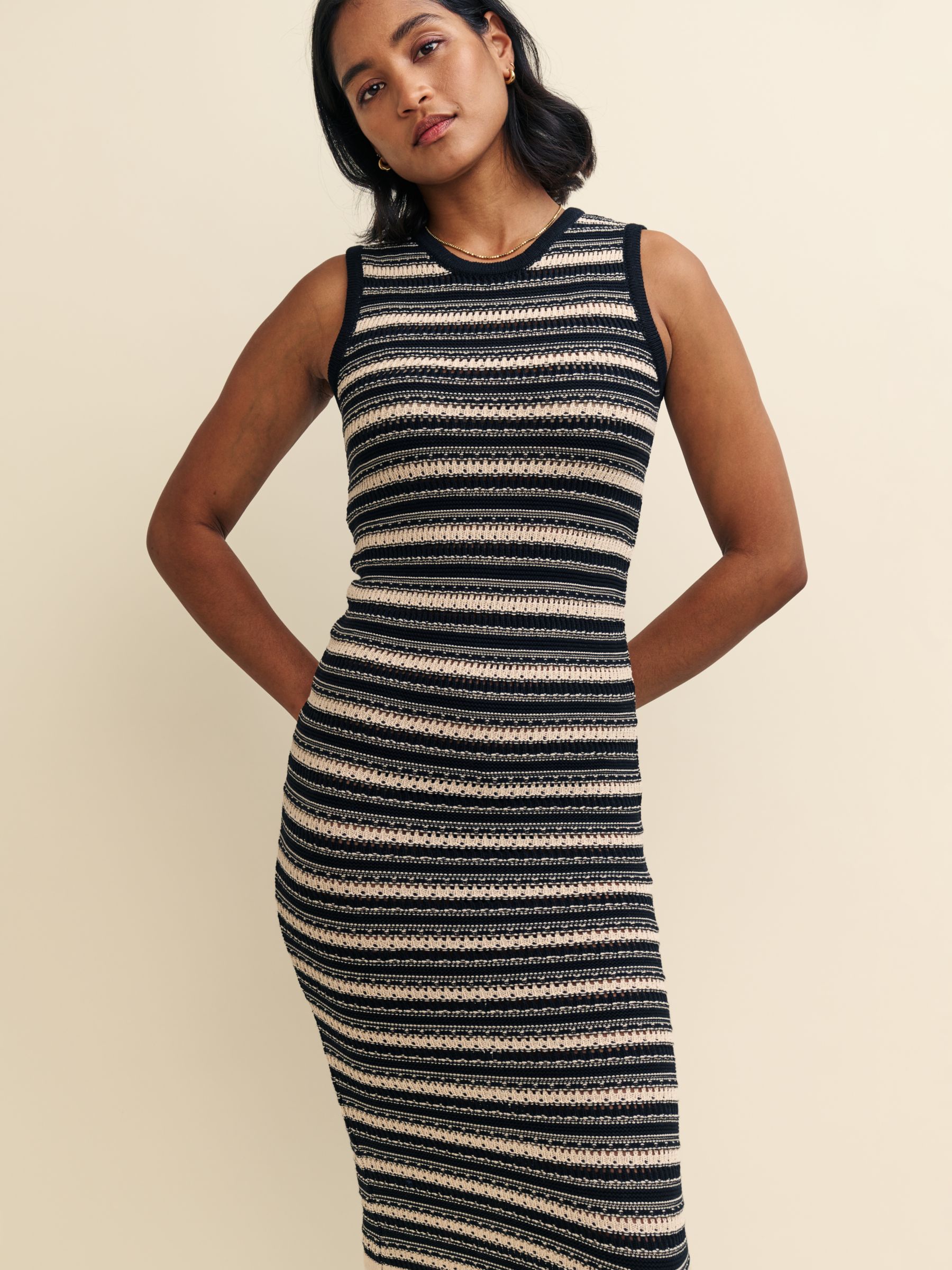 Buy Nobody's Child Textured Stripe Crochet Knit Midi Dress, Black/Multi Online at johnlewis.com