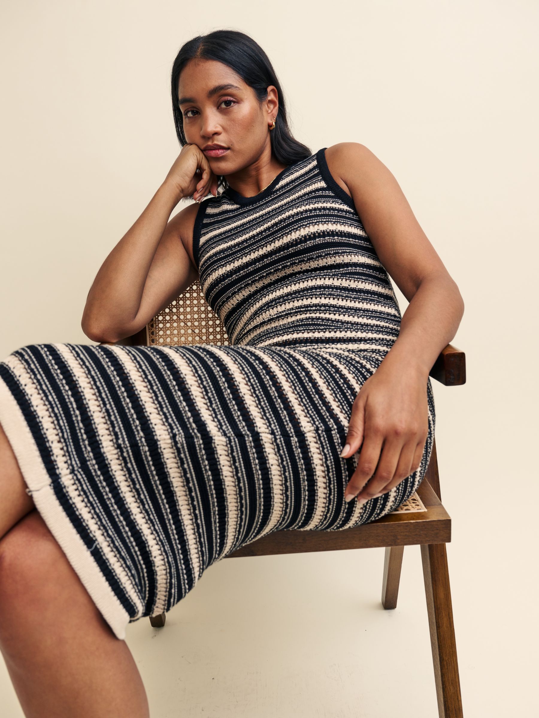 Nobody's Child Textured Stripe Crochet Knit Midi Dress, Black/Multi, XL