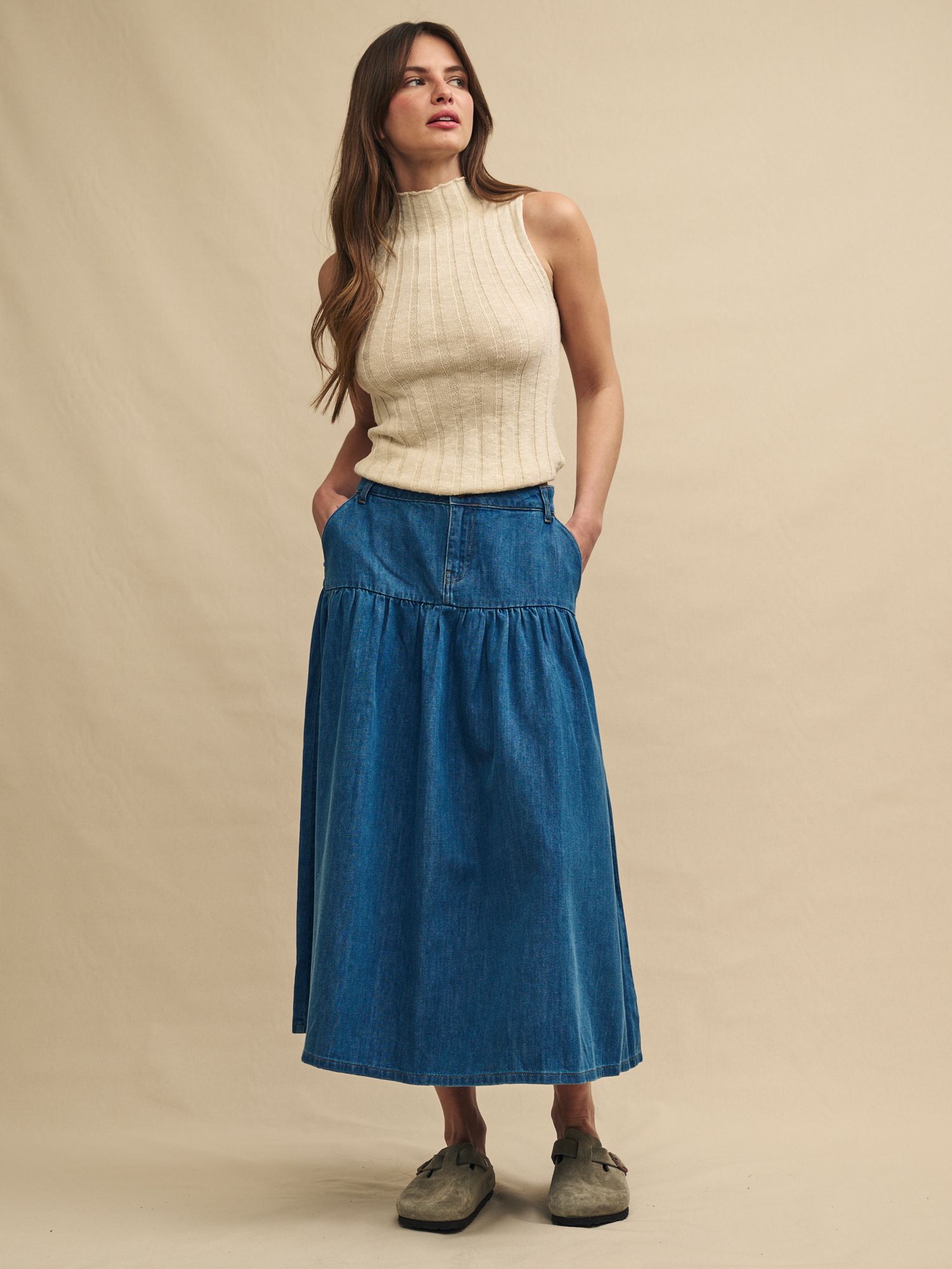 Nobody's Child Bamber Organic Cotton Midi Skirt, Blue, 10