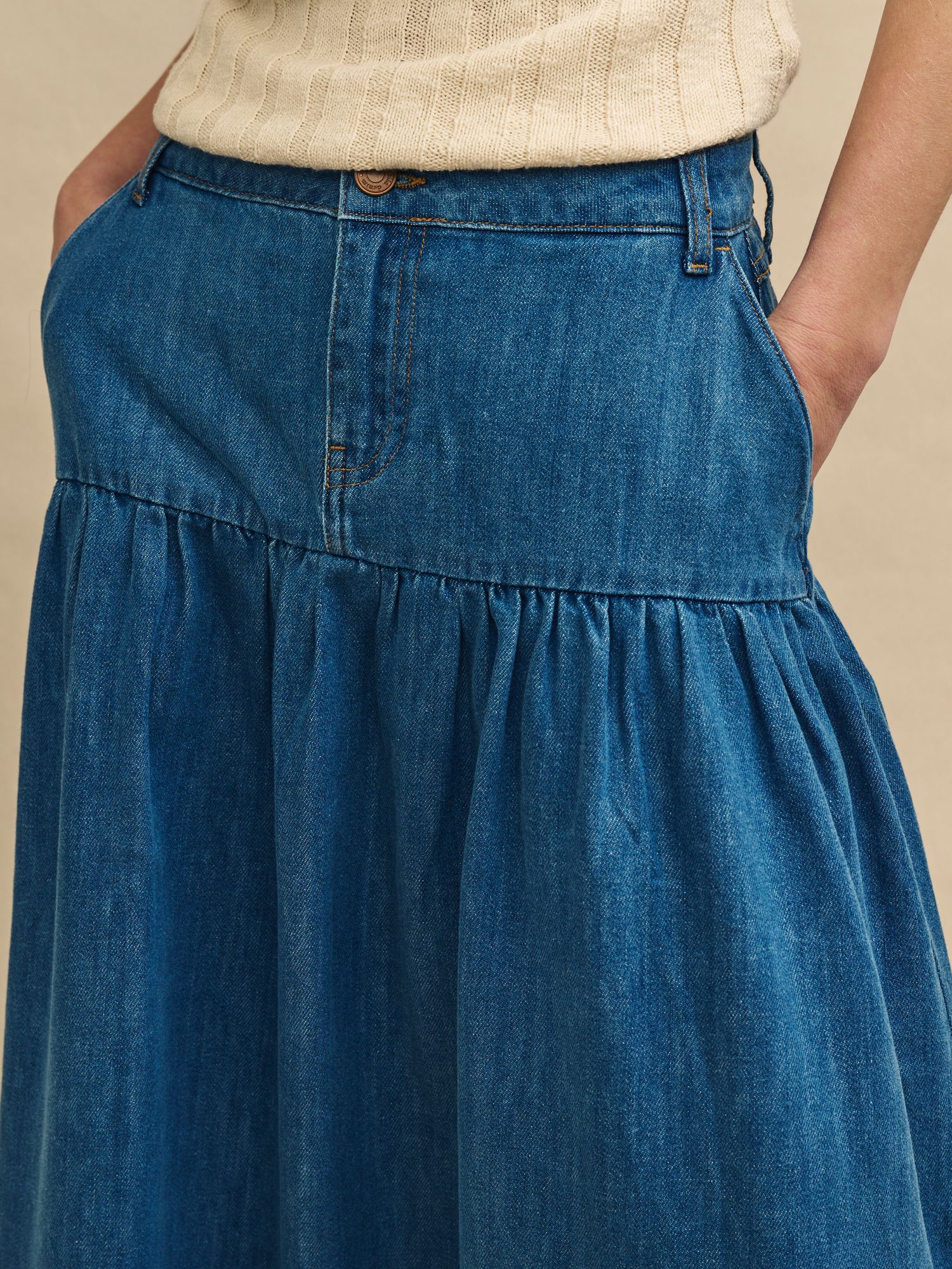 Nobody's Child Bamber Organic Cotton Midi Skirt, Blue, 10