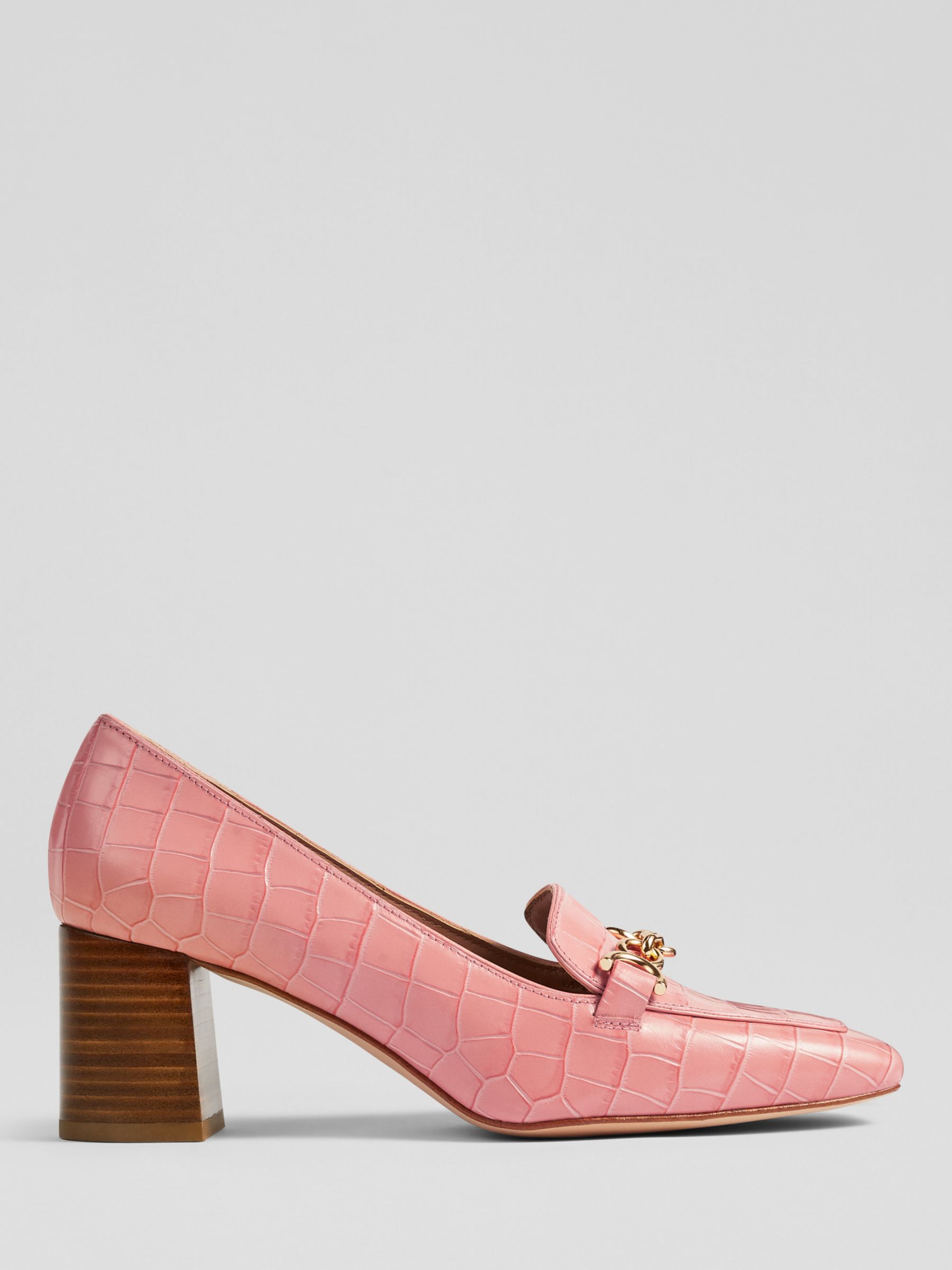 L.K.Bennett Johanna Croc Effect Leather Court Shoes, Peach, 4