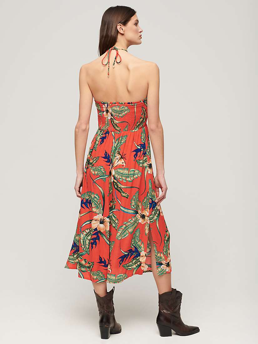 Buy Superdry Smocked Floral Print Midi Beach Dress, Eden Hawaiian Red Online at johnlewis.com