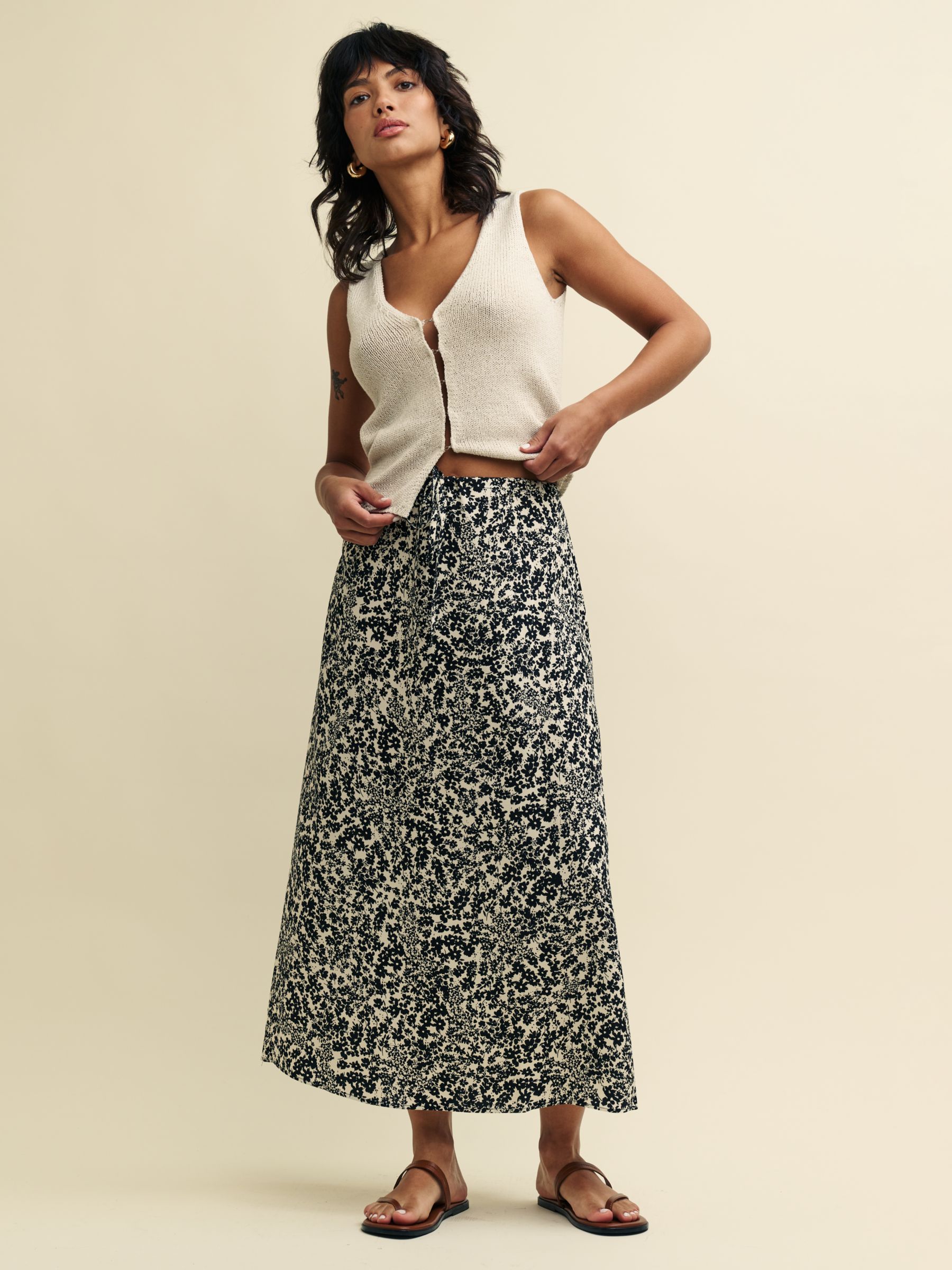 Buy Nobody's Child Monie Leopard Ditsy Print Midaxi Skirt, Black/Multi Online at johnlewis.com