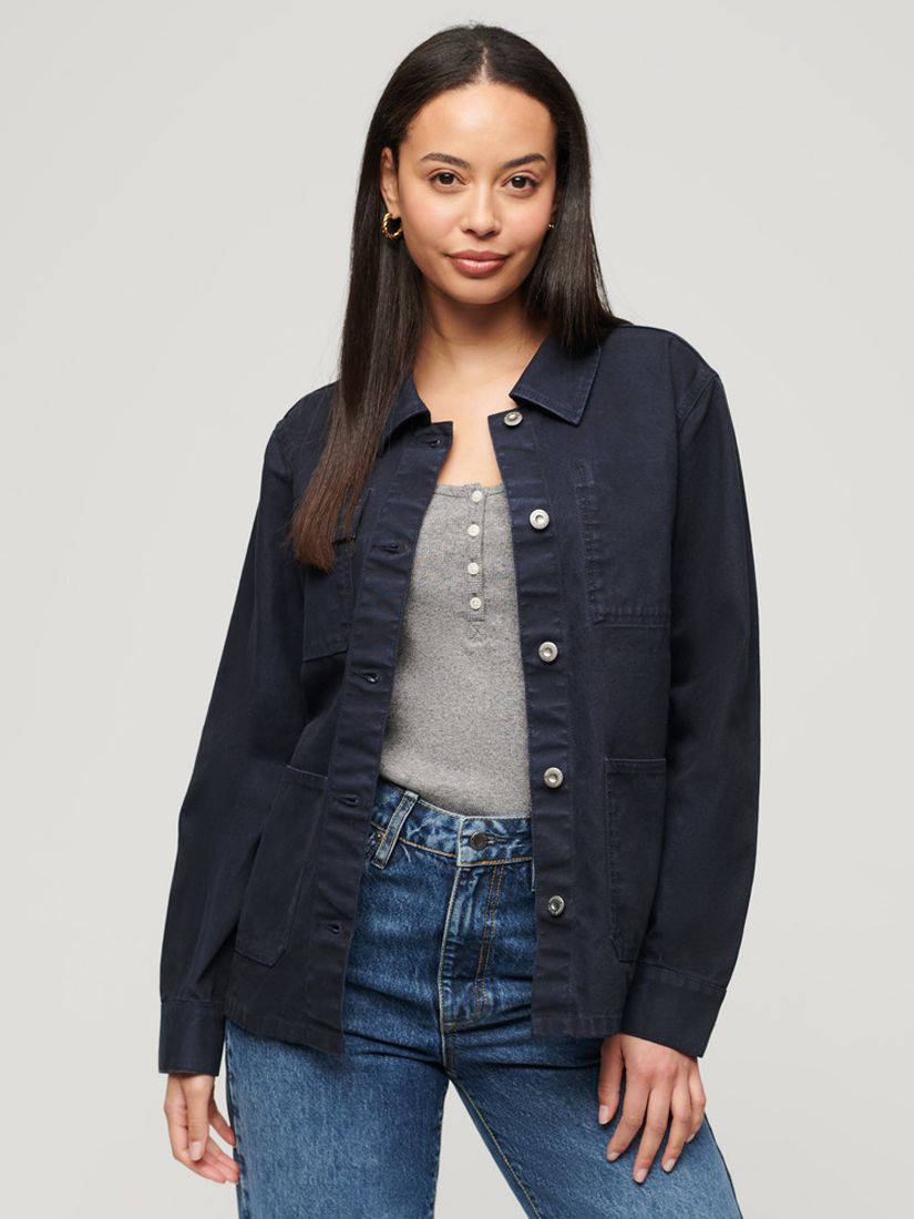 Superdry Canvas Chore Jacket, Eclipse Navy at John Lewis & Partners