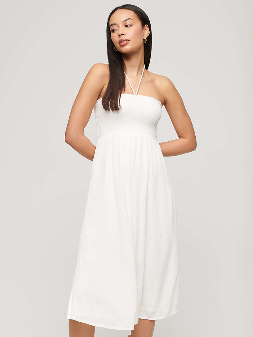 Buy Superdry Smocked Midi Beach Dress, Off White Online at johnlewis.com