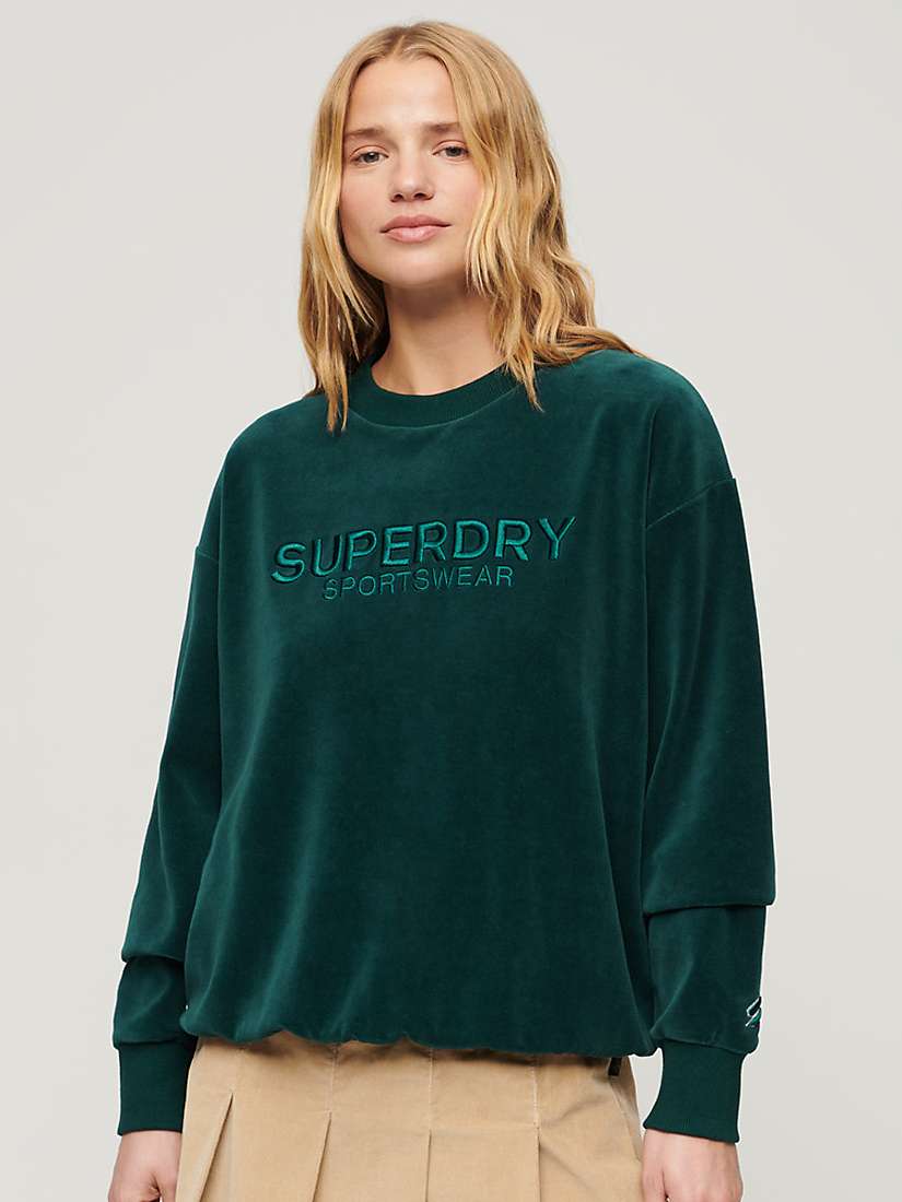 Buy Superdry Velour Graphic Boxy Crew Sweatshirt, Furnace Green Online at johnlewis.com