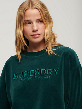 Superdry Velour Graphic Boxy Crew Sweatshirt, Furnace Green