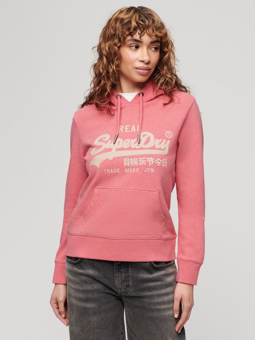 Buy Superdry Vintage Logo Embroidered Hoodie Soft Pink Marl