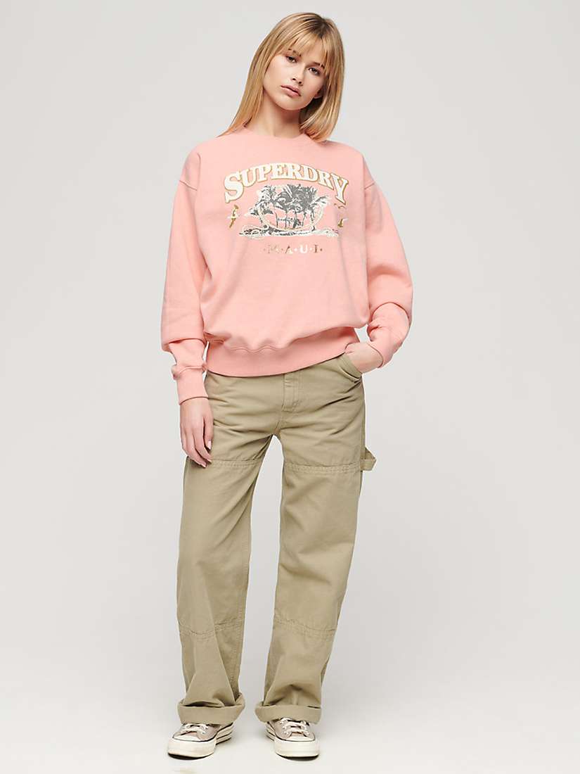 Buy Superdry Travel Souvenir Loose Sweatshirt, Peach Pink Marl Online at johnlewis.com
