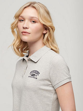 Superdry 90s Fitted Polo Shirt, Glacier Grey Marl