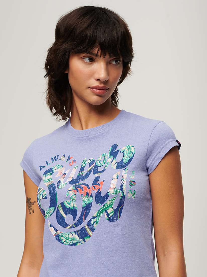 Buy Superdry Floral Scripted Cap Sleeve T-Shirt, Violet Marl Online at johnlewis.com