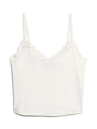 Superdry Athletic Essential Lace Trim Cropped Cami Top, Off White