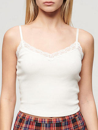 Superdry Athletic Essential Lace Trim Cropped Cami Top, Off White