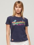 Superdry Cali Sticker Fitted T-Shirt, Rich Navy Slub