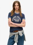 Superdry Athletic Essentials Graphic Ringer T-Shirt, Richest Navy